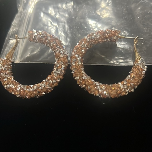 Gold tone sparkly hoop earrings - Picture 2 of 6